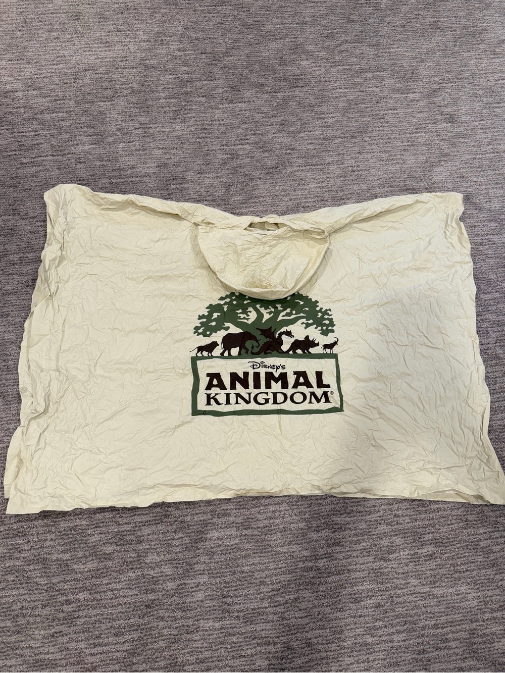Disney’s Animal Kingdom Rain Poncho Hooded Raincoat Beige Park Authentic